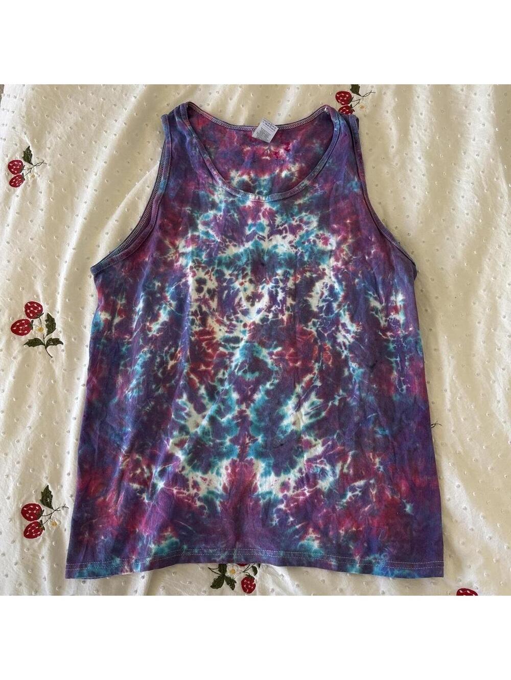 Gildan Purple Blue Tie Dye Tank Top Size Medium